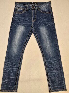 True Luck Mens Blue Denim Jeans 34/30 Slim Fit Cotton Blend Stretch